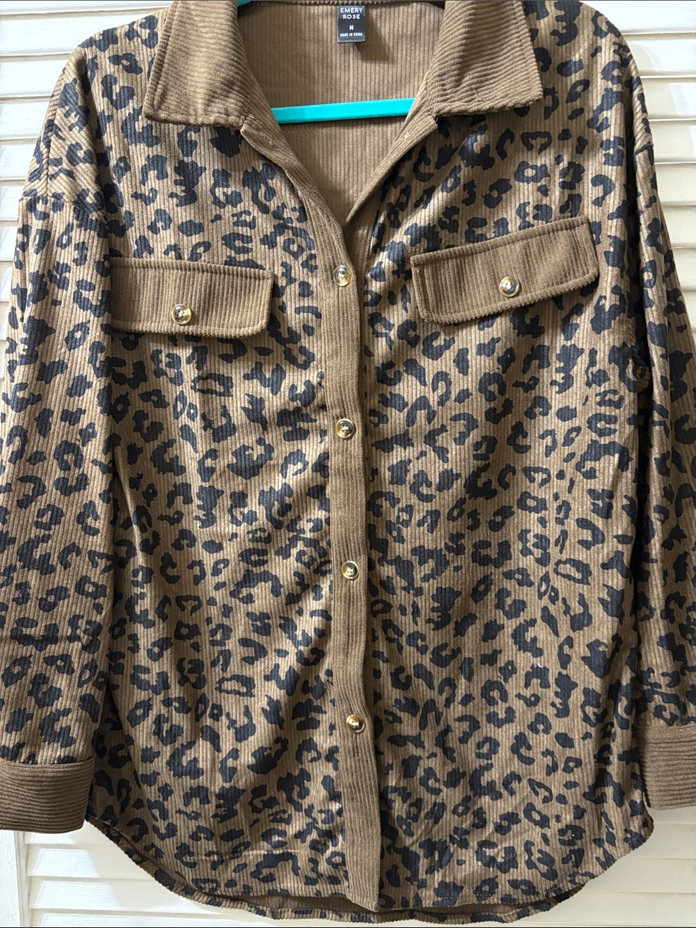 Leopard-Print Corduroy Utility Shacket in Brown